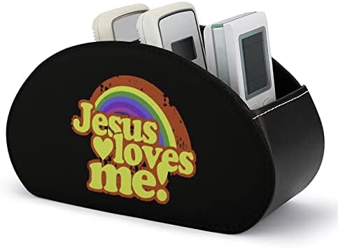 Jézus Szeret Engem Bőr Távirányító tartó, Vicces Caddy Tároló Doboz Asztali Szervező 5 Rekesz TV-készülék Blu-Ray Iroda