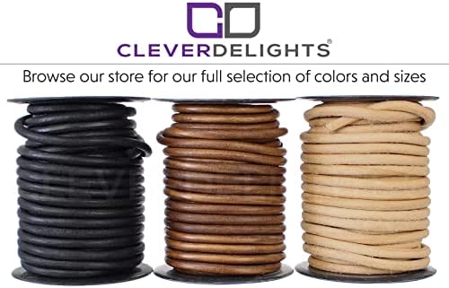 CleverDelights 6mm bőrzsinór - Természetes Szín - 50 Láb - 1/4 Kerek Valódi Bőr Kábel
