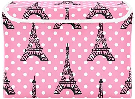 innewgogo Párizsi Eiffel-Torony Rózsaszín Tárolók szemhéjakkal a Szervező Szervező Konténerek Kezeli Oxford Szövet, Tároló Kocka Dobozban