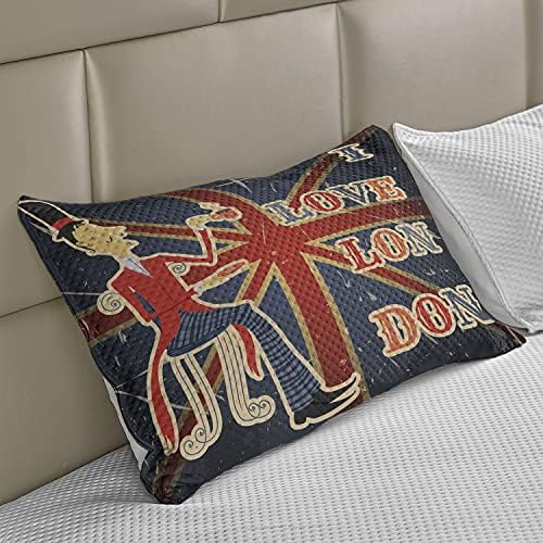 Ambesonne Brit Kötött Paplan Pillowcover, i Love London Szavak angol Tea a BRIT Zászló Hátteret Nemzeti Design Standard King Size