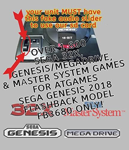 a AtGames Sega Genesis Flashback Mini 2018-As Modell FB3680 - Több, mint 1800 Játékok, SD Kártya, Plug n Play Előre beállított & Előre