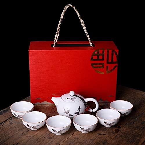 Duan DqhMatt Kerámia kung fu Tea Ajándék Készlet Kreatív Ding Fehér Porcelán Edény hat Csésze Vállalatok (Szín : a Víz, Mint egy Hal (hat