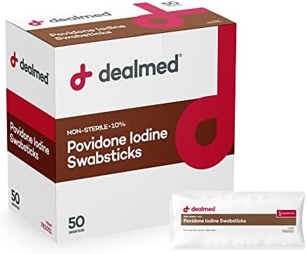 Dealmed Povidon-Jód 10% Swabsticks - külön-Külön Lezárt Csomagok Tökéletes sebkezelés, Hordozható Első Segély Készlet, 50/Doboz (Csomag