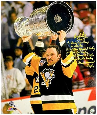 Bryan Trottier Statisztika Dedikált Pittsburgh Penguins 20x24 Fotó BAS (8 Inscrip)