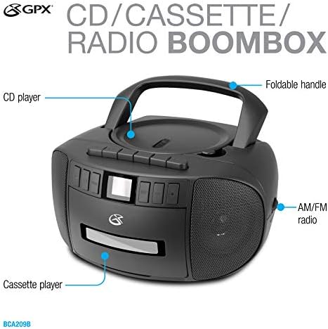 GPX BCA209B Hordozható Am/FM Boombox CD-s magnó, Fekete