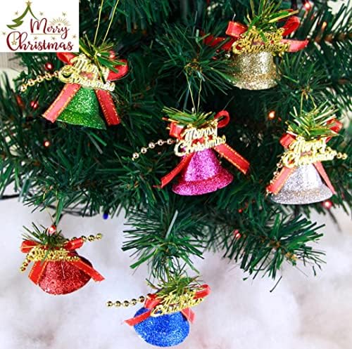 Színes, Fényes Műanyag Harangok a karácsonyfa: 6db 3.5 cm + 6db 4.1 cm Csillogó Csengők a Boldog Karácsonyt Lóg Csecsebecsék