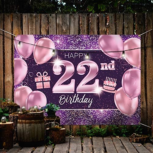 PAKBOOM 22-én Boldog Szülinapot Banner Háttérben - 22 Születésnapi Party Dekorációk, Kellékek a Nők A - Rózsaszín, Lila, Arany, 4 x