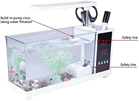 TJLSS Mini Akvárium Hal USB Akvárium LED LCD Kijelző, Óra Hal Akvárium, akvárium, Fekete/Fehér asztali Dekoráció (Színe : Fehér)