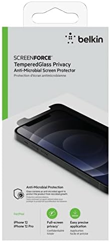 Belkin iPhone 12 Pro/iPhone 12 képernyővédő fólia TemperedGlass Adatvédelmi Antibiotikumokkal Kezelt, Tiszta (OVA029zz)
