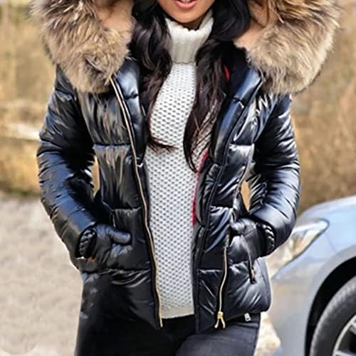 BZSHBS Fényes Gömb Kabát Női Vágott Szőr Hood Pakolható Párnázott Cipzár Le Kabátok Téli Outwear