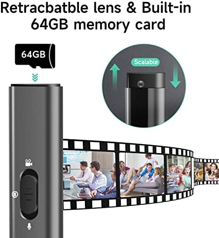 64 gb-os Mini Test Kamera Audio,Kis Kopott Kamera Objektív behúzható ,Hordozható Hordható 1080P Full HD Kamera,Kis Biztonsági