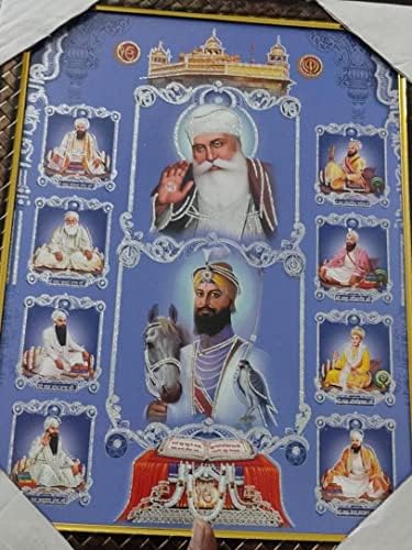 Guru Nanank Dev Ji 10 Guruk Arany Templom Képkeret Srí Harmandir Sahib Ji Szikh Guru Képkeret Haza Falra Dekoratív Keret 18X12