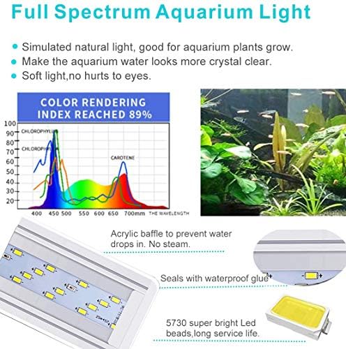 Fényes Klasszikus LED Akvárium Fény, Zátony Növény akvárium Fény Kihúzható Zárójelben, Vízi Növény Növekedési Lámpa Fehér,