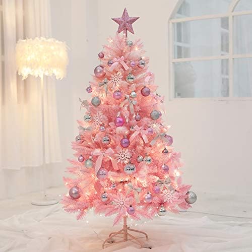 DULPLAY Rózsaszín LED, Előre Berendezett Mesterséges karácsonyfa,LED Világítás &Fém Állvány az Állvány Prémium Csuklós Optikai Fa -Rózsaszín