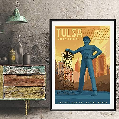 xtvin USA-ban Tulsa, Oklahoma Olaj Tőke Amerika Vintage Travel Plakát Művészet Nyomtatott Vászon Festmény, lakberendezési Ajándék (12X18inch)