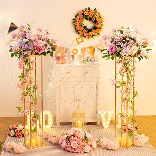 Arany Váza Esküvői Asztaldísz Asztal - 2 Db Oszlop Virág Állvány, 39.4 a Fém Magas Vázákat Dekoráció, Esküvői Dekoráció Geometriai Virág