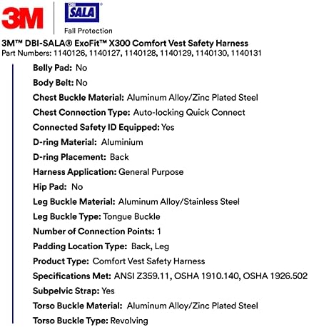 3M DBI-SALA ExoFit X300 Kényelem Mellény Biztonsági Öv Esik Védelem, Általános Ipar, OSHA, ANSI, a Nyelv Csat Láb Szíjat, Vissza,