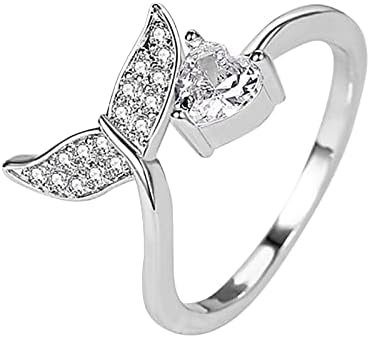 2023 Új Fishtail Szív Cirkon Gyűrű Női Divat Ékszerek Legnépszerűbb Tartozékok Felesége Vintage Stílusú Gyűrű (Ezüst, Egy Méret)