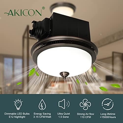 Akicon Ultra Csendes Fürdőszoba Elszívás Ventilátor LED 110 CFM 1.5 Kis 4 Csatorna (3pcs 9W GU24 Bázis LED Izzók, valamint 1db