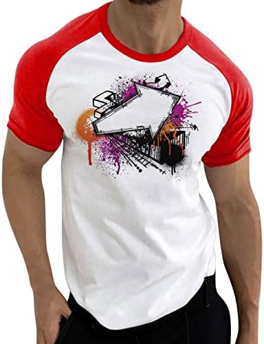ZDDO Nyári Rövid Ujjú T-shirt Mens, Színes Blokk Utca Grafikus Nyomtatás O Nyakú Póló Maximum Alkalmi Edzés Tshirt