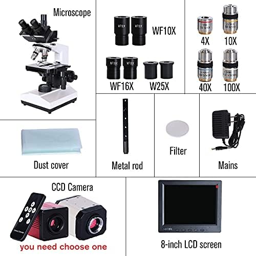 LIRUXUN Szakmai Labor Biológiai trinocular Mikroszkóp Zoom 2500X + USB Elektronikus Digitális CCD Kamera + 8 hüvelykes LCD