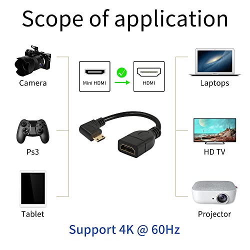 RIIEYOCA Mini HDMI Kábel 15cm,90 Fokos Bal Szög Mini HDMI Male-HDMI Női Adapter Támogatja a 1080P Full HD,3D-s, a Tablet, a Kamera,