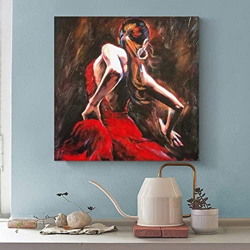 20x20inch(50x50cm) Kézzel Festett olajfestmény, Vászon Művészeti spanyol Flamenco Táncos Piros Ruha Illusztráció Mű Nő a Modern