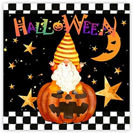 Atinarrogo Fa Jelek, Halloween Tök Gnome-Fa Plakkok Csillag Üst 8x8in Többszintű Tálca Parasztház Stílusú Fali Dekor Minimalista