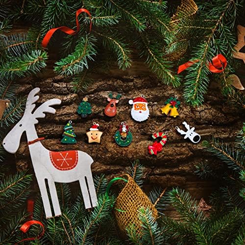 Sumind 30 Db Karácsonyi Gyanta Díszek a Doboz Mini karácsonyfa Dekoráció Rusztikus Télapó, Hóember, Rénszarvas Angyal Díszek