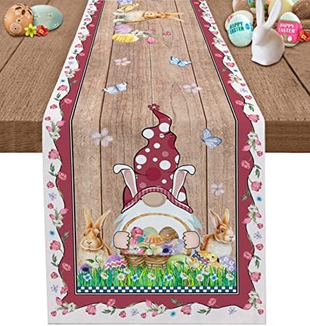 ZEREAA Húsvéti Pamut Ágynemű asztali Futó,Rózsaszín Gnome Színes Tojást, asztali Futó 72 cm Hosszú,Parasztház Nyulak asztali futó