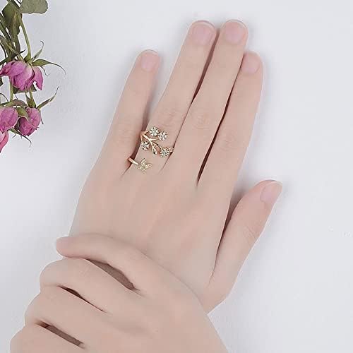 Gyűrűk Női Gyűrű Cirkónia Gyűrűk Legjobb Nyitva Hópehely Állítható a Nők Ígéret Gyűrű Lányoknak (Arany, Egy Méret)