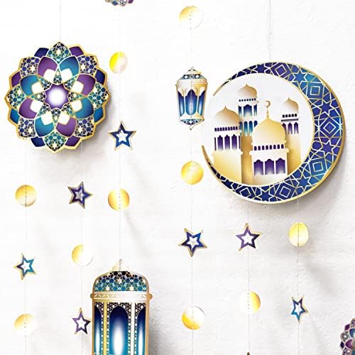 6 db Lila Kék Arany Ramadan Garland Kit a Lámpás Növekvő Hold, Csillag, a Ramadán Party Dekoráció Lóg EID Banner Streamer Dekoráció
