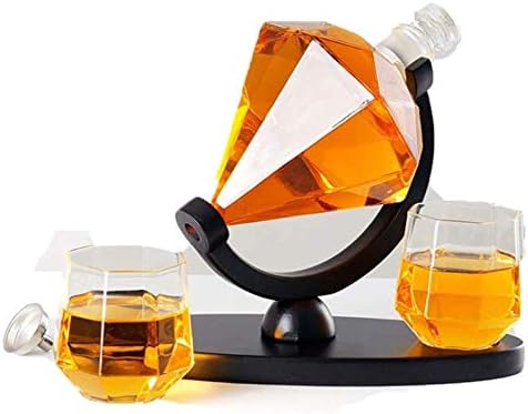 Kreatív Whiskys Üveget Globe Meghatározott, Gyémánt Alakú, Üvegáru, 2 Szemüveg, Valamint Fából készült alappal whiskys üveget