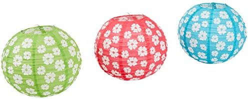 Beistle Többszínű Hibiszkusz Design Kör alakú Papír Lámpások, 3ct, Cseresznye/Világos Zöld/Türkiz/Fehér