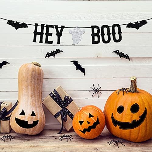 Fekete Csillogó Hé&Boo Banner - Halloween Party Sármány Füzér - Haunted House Mázolás, Beltéri, Kültéri Dekoráció