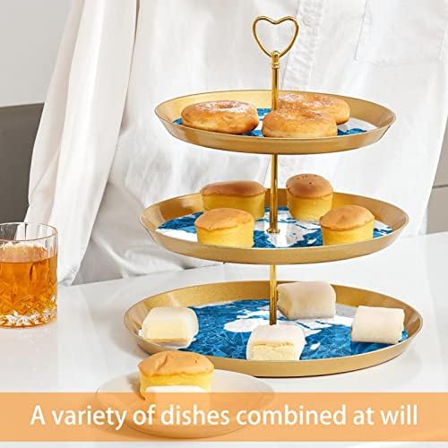 Torta Állvány Szett 3 Tier Cupcake Áll Újrafelhasználható Süteményes Tál Esküvő, Születésnap Tea Party Dekoráció, Térkép Kék