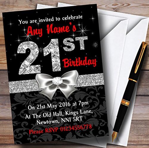 Piros, Fekete, Ezüst, Gyémánt 21. Születésnapi Party Személyre szóló Meghívók