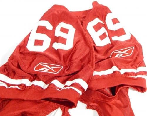 2011-ben a San Francisco 49ers Tony Wragge 69 Játék Kiadott Piros Mez 48 18 - Aláíratlan NFL Játék Használt Mezek