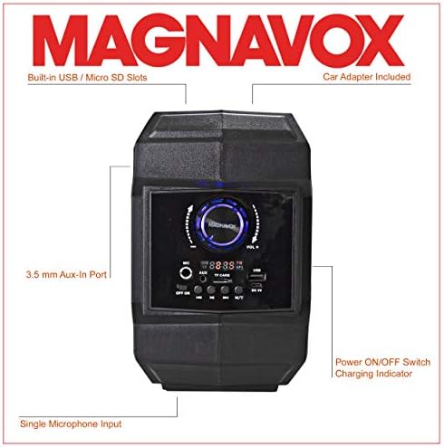 Magnavox MMA3834 Hordozható Bluetooth Hangszóró Szín Változó Fények, Fekete