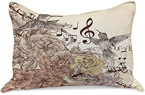 Lunarable Kolibri Kötött Paplan Pillowcover, Virágzik, s a Madarak Pillangó Rózsa Virágok, Levelek, Nosztalgia, Classic, Standard Queen