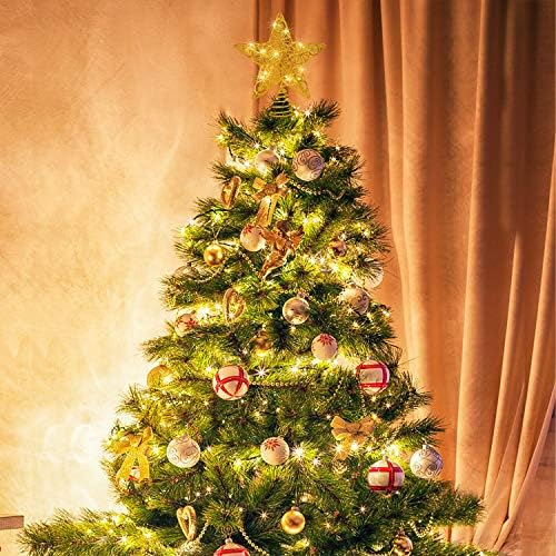 DearHouse 10.5 Hüvelyk karácsonyfa Topper 15 LED-es Lámpák, Arany Égő fa tetején karácsonyfa Díszítés Csillag csúcsdíszt Csillogott,