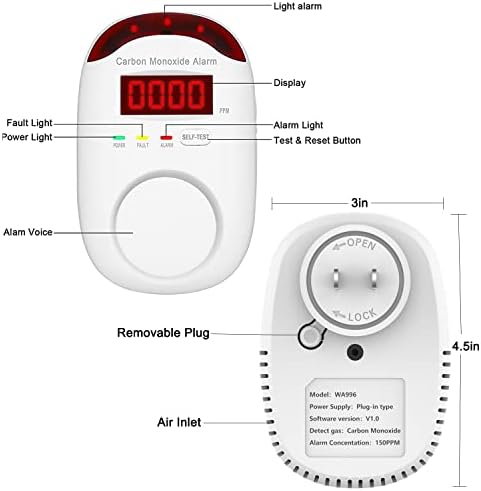 HAOTESITE Szén-Monoxid Érzékelő,Plug-in Típusú CO Riasztó Monitor Digitális Kijelző & Sound & Fény Figyelmeztetés Home/Utazás