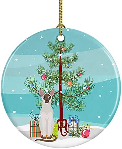 Caroline Kincsek CK4761CO1 Colorpoint Rövidszőrű Macska Boldog Karácsonyt Kerámia Dísz, karácsonyfadísz, Lógó Dísz, Karácsony, Nyaralás, Buli,