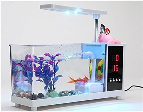 QTMY Mini Asztal Akváriumok akvárium LED tolltartó Ébresztőóra Iroda Dekoráció
