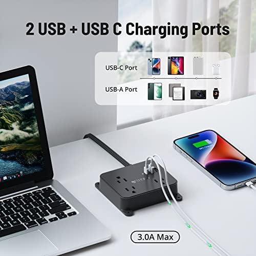 TROND 2 Csomag Multi Csatlakozó Aljzatba Extender, valamint TROND Ultra Vékony Hosszabbító Kábel 2 az USB-A, valamint 1 USB-C Port, 5FT