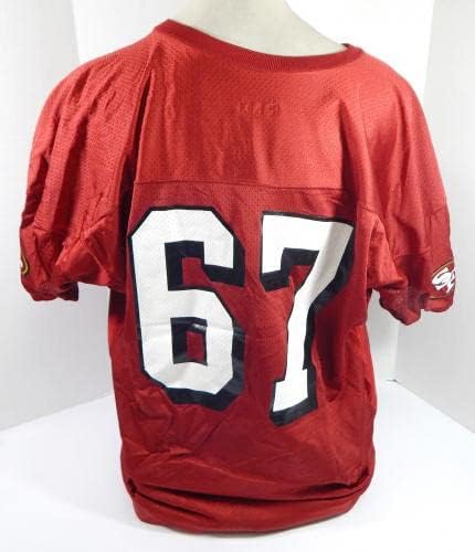 2002-ben a San Francisco 49ers 67 Játék Kiadott Piros Gyakorlat Jersey 3X 09 - Aláíratlan NFL Játék Használt Mezek