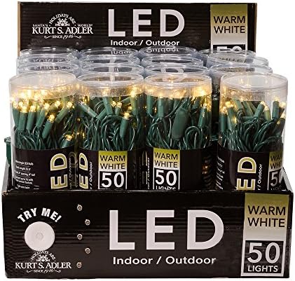 Kurt Adler UL 50-Fény 5mm Meleg Fehér LED-es Fény Szett, Zöld Drót