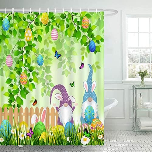 Juirnost Húsvéti Gnómok zuhanyfüggöny Tavaszi Zöld Levelek Tojás zuhanyfüggöny Fürdőszobai Pillangó Nyuszi Haza Fürdőkád