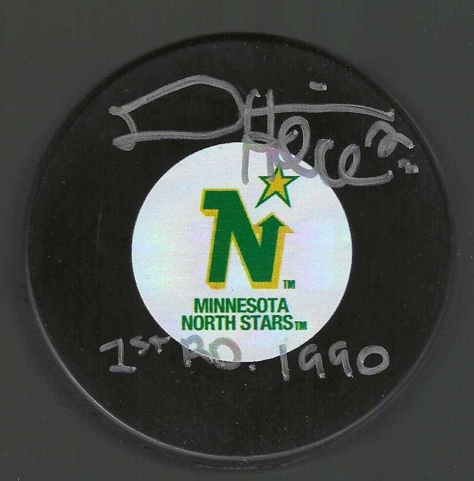 Derian Hatcher Aláírt & Feliratos 1990 1. Kör Minnesota North Stars Puck - Dedikált NHL Korong