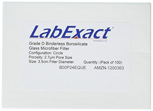LabExact 1200363 Fokozatú D Üveg Mikroszálas Szűrő, Binderless Boroszilikát Üveg, 2.7 µm-es, 3,5 cm (Csomag 100)